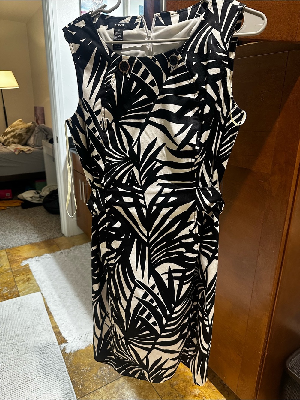 Alfani Black & White Palm-Print Midi Dress